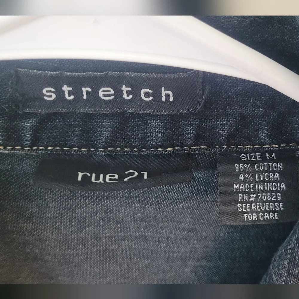 Denim Jean Jacket, Size Med, Black Stretch Streetwear Casual Western Festival